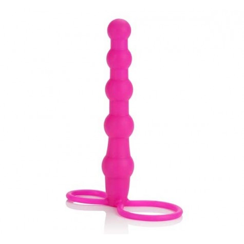 Розовая насадка для двойного проникновения Silicone Love Rider Beaded Dual Penetrator - 14,5 см.